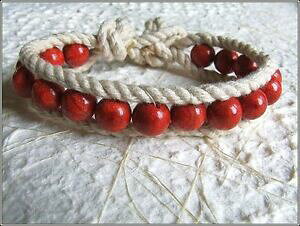 �y���������z�W���G���[�E�A�N�Z�T���[ �T���S�X�|���W�u���X���b�gbracelet artisanal corail sponge rouge sur coton couleur ficelle