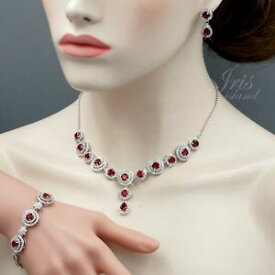 【送料無料】ジュエリー・アクセサリー ゴールドホワイトルビスジルコンネックレスブレスレットイヤリングロットor blanc gp rubis zircone collier bracelet earrings jewelry lot cadeau 78