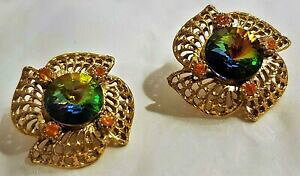 yzWG[EANZT[ WGBe[WCONbv^h[I[{A[nj[bijou vintage boucles doreilles clip metal dore quartz aurore boreale miel e150