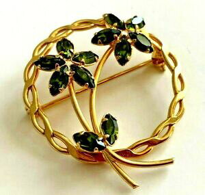yzWG[EANZT[ S[hu[`O[t[T[Nu[`broche cercle fleur verte signe aamp;z v20 12k gold filled brooch neuf 3,5cm