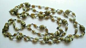 yzWG[EANZT[ lbNXWp[r[YKXI[ox[WuEBe[Wgrand collier sautoir perles de verre ovales beige marron bijou vintage 4442