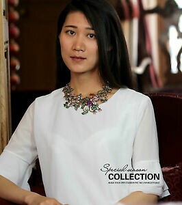 yzWG[EANZT[ S[fV[gu`u`[tsNIWicollier dore court multicolore fleur branche feuille rose vert original zr 3