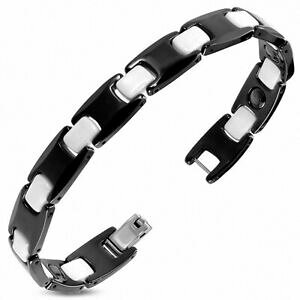 yzWG[EANZT[ uXbgZ~bNNg[pgl20cm w10mm ?bracelet magnetique lien en ceramique noir et blanc 2 tons panth
