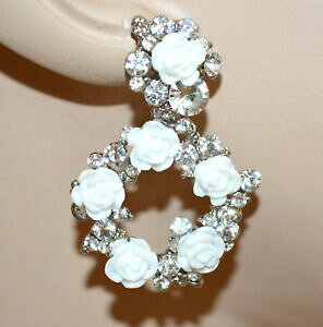 yzWG[EANZT[ I`jhiAWFgtBIrALyfeBZ`XgX|TCOorecchini donna argento fiori bianchi pendenti cerchi strass sposa earrings bb10