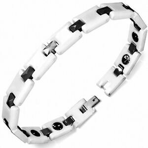 yzWG[EANZT[ pT[Z~bNuXbg9mm ?bracelet magnetique lien en ceramique blanc et noir panther 173