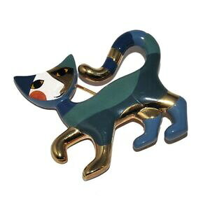 yzWG[EANZT[ GiWGIWiu[`r wachtmeister broche originale de couleur or chat emaille art abstrait bijou