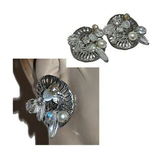 �y���������z�W���G���[�E�A�N�Z�T���[ �^���^�C�������O�N���b�v�V���o�[���b�L�W���G���N���X�^���`���[��taratata grosses boucles doreilles clips plaque argent breloques cristal bijou