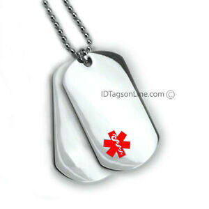 yzWG[EANZT[ _ufBJA[ghbO^ObhGuEHbgJ[hdouble medical alert id dog tag red emblem 24 lines engraved free wallet card