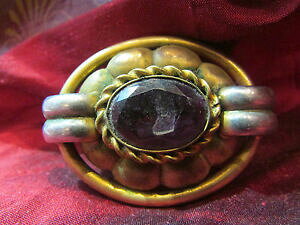 yzWG[EANZT[ A[fR^uVJ{Vancienne broche fantaisie art deco metal dore cabochon mauve