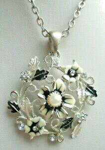 yzWG[EANZT[ lbNXVo[NX^GiubNx[WBe[Wancien collier couleur argent cristaux perle email noir beige bijou vintage 334