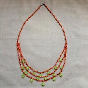 �y���������z�W���G���[�E�A�N�Z�T���[ �J���[�I�����W�`�F�[���r�[�Yn 44 collier 3 rangs de chaines oranges perles de jade veritable 56 cm