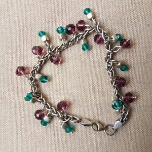 yzWG[EANZT[ p[vAWXgp[uXbgnh bracelets argent perles amethystes violine verte et carres argent17 cm