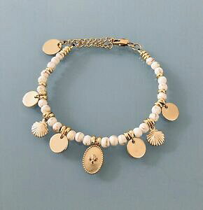 yzWG[EANZT[ wCVp[uXbgNXACfAbracelet femme croix en perles blanches et perles heishi plaque or, idee cadeau