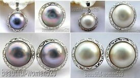 【送料無料】ジュエリー・アクセサリー パールスターリングシルバーリングイヤリングセットdm05 huge genuine 20mm mabe pearl sterling silver ring earring pendant set