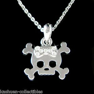 yzWG[EANZT[ NX^XtXL[WG[lbNXNX{[mignon tete de mort crossbone avec cristal swarovski noeud bijoux collier cadeau