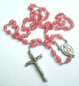 【送料無料】ジュエリー・アクセサリー チャペルピンクビーズクロスヴィンテージancien chapelet perles roses croix gravee couleur argent bijou vintage 2643