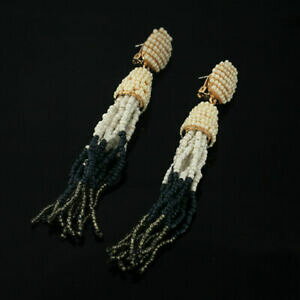 yzWG[EANZT[ CONbvx[WzCgubNubN~jp[||^bZOgboucles doreilles clip beige blanc noir mini perle pompon tassel long