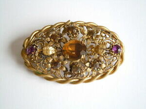 yzWG[EANZT[ u[`n`~ct_[t@[xgVg[Xvieux en laiton broche avec miel et fliederfarbenem strass 13,2 g5,2 x 3,3 cm