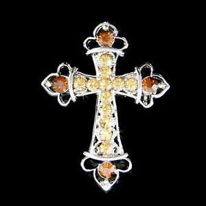 yzWG[EANZT[ uENXNX^XtXL[CGXu[`WG[marron croix ~ avec cristal swarovski jesus dieu broche religieux bijoux