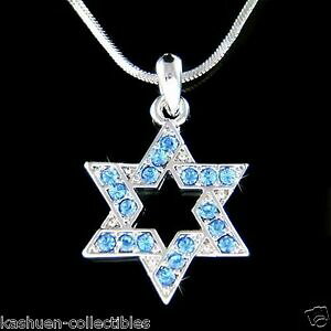yzWG[EANZT[ NX^XtXL[_nkJ__rfbleu etoile de david avec cristal swarovski judaisme hanoukka juive collier