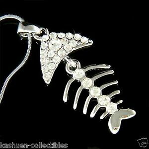 yzWG[EANZT[ NX^XtXL[IXCNV[CNTXlbNXiCfishbone avec cristal swarovski bible poisson os ichthy ichthus collier neuf