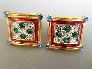 yzWG[EANZT[ COX^bhh[bhCXg[YzCgO[O[boucle doreille clou carree dore email rouge strass bleu blanche verte earring