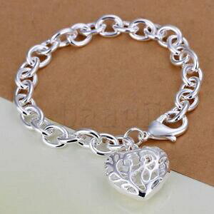 yzWG[EANZT[ Vo[uXbgn[gWG[bracelet femme en argent massif 925 forme de coeur bijoux pas cher neuf
