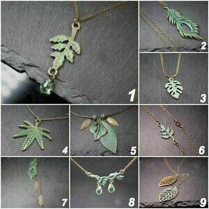 �y���������z�W���G���[�E�A�N�Z�T���[ �A���e�B�N���b�N�u���b�g�O���[���u�����Y���U�[collier avec feuilles antik regardez blatt vert gros et petit bronze cuir