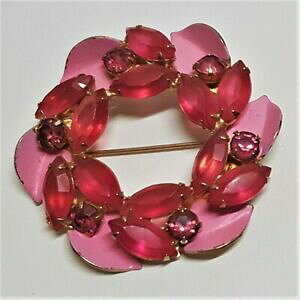 �y���������z�W���G���[�E�A�N�Z�T���[ �W���G���u���[�`���B���e�[�W�N���E���t�����[���^���s���N�K���Xbijou broche vintage couronne fleur metal peint verre rose y150