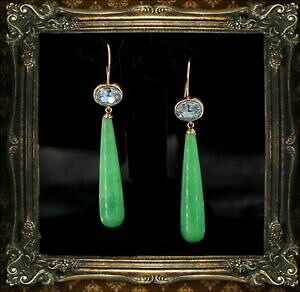 yzWG[EANZT[ COAx`O[Ohbvgboucles doreilles crochet plaque or aventurine vert goutte longue retro qd3