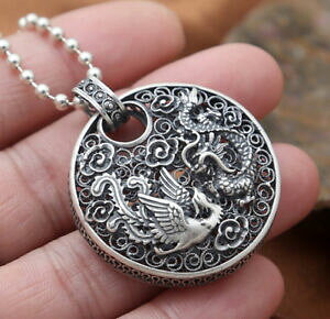 yzWG[EANZT[ ubVOhStFjbNXhbO^O`F[990 sterling silver pendant blessing dragon phoenix dog tag without chain p2278