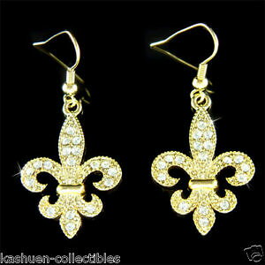 yzWG[EANZT[ NX^XtXL[Xt[ACXCOXfleur de lis avec cristal swarovski or pl lys floral iris boucles doreilles