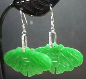 �y���������z�W���G���[�E�A�N�Z�T���[ �X�^�[�����O�V���o�[�O���[���C�������O925 sterling silver green jade earring earrings dangle bat butterfly 287153