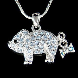 yzWG[EANZT[ NX^XtXL[sObglbNXiCbleu cochon avec cristal swarovski porcinet amoureux collier neuf mignon