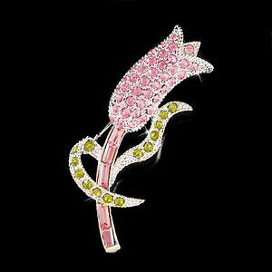 yzWG[EANZT[ sN`[bvt[NX^XtXL[t[NX}Xu[`rose tulipe fleur ~ avec cristal swarovski floral noel cadeau broche neuf