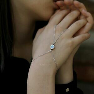 yzWG[EANZT[ NX^XtXL[X[u`F[^[RCYobhACJ[delicat turquoise couleur mauvais oeil avec cristal swarovski esclave chaine