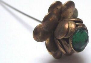 yzWG[EANZT[ sBe[WlN^CS[hGhNX^ancienne epingle chapeau cravate vintage couleur vieil or cristal emeraude 3292