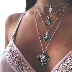 yzWG[EANZT[ WG\eB[RA[YACfA{G[RpXCt@g}bijou sautoir4 colliers,idee cadeau femme,boheme,elephant,boussole,main fatma