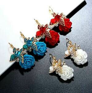 yzWG[EANZT[ WG[ACfACONX^t@bVbijou idee cadeau femme,boucles doreilles,fleurs,bleu,blanc,rouge,cristaux,mode