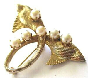 �y���������z�W���G���[�E�A�N�Z�T���[ �r�[�Y�u���[�`broche ancien bijou vintage dore or fin poisson perles blanches veritable 3515