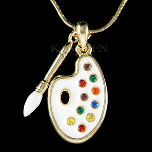 yzWG[EANZT[ NX^XtXL[A[eBXguVRA[pbgor peinture palette avec cristal swarovski artiste pinceau art peintre collier