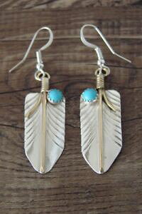 yzWG[EANZT[ iozVo[X^[OS[htB^[RCYtFU[y_gCOnavajo argent sterling or emplir turquoise plume pendantes boucles doreilles