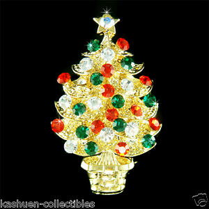 yzWG[EANZT[ NX^XtXL[S[hWG[zf[u[`NX}Xc[noel arbre avec cristal swarovski or t bijoux decoration vacances broche