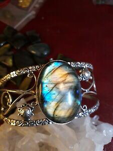 �y���������z�W���G���[�E�A�N�Z�T���[ ���u���h���[�A�W���X�^�u���J�t�u���X���b�g�X�^�[���b�Z�[�Wbracelet manchette ajustable labradorite protection,message des etoiles