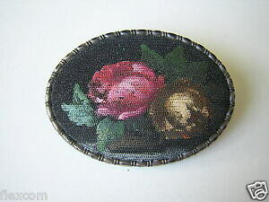 �y���������z�W���G���[�E�A�N�Z�T���[ �V���o�[�t���[�~���O�t�@�u���b�N�A���e�B�[�N�u���[�`antique broche avec certifie argent encadrement tissu fleurs peinture 17,4 g