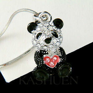 yzWG[EANZT[ ubNzCgp_xANX^XtXL[lbNXn[giCnoir blanc 3d panda ours avec cristal swarovski chinois collier coeur neuf