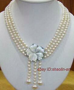 �y���������z�W���G���[�E�A�N�Z�T���[ �y���_���gblanc,perles deau douce, coque en forme de fleur,fermoir,pendentif,collier,45cm