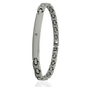 yzWG[EANZT[ ub`[EIAbVIVITeBi[gR^Qb^VARWR[lbracciale uomo acciaio lisciosatinato con targhetta liscia mm 5 con zircone