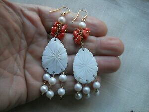 yzWG[EANZT[ JIThjRyi`RAOIbL[jMorecchini lunghi in cammeo sardonico amp; perle naturale con arg, 925