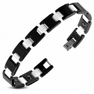 yzWG[EANZT[ uXbgZ~bNNg[pgl19cm l10mm ?bracelet magnetique lien en ceramique noir et blanc 2 tons panth